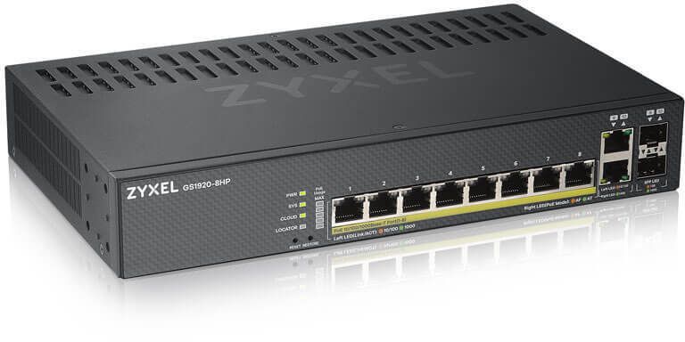 ZYXEL GS1920-8HPv2 10 Port Smart Managed Switch 8x Gigabit Copper and 2x Gigabit dual pers